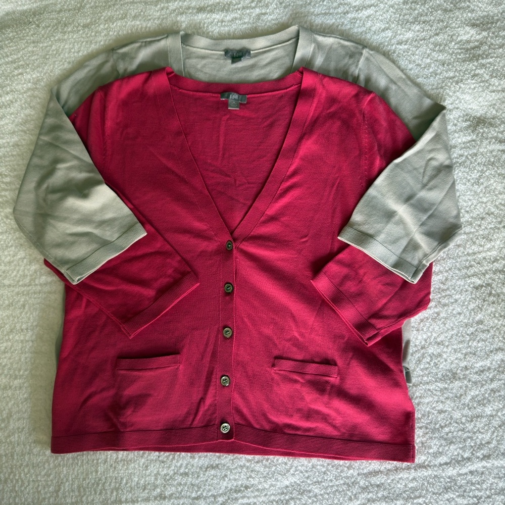 J. Jill Red and Gray Cardigan Sweater